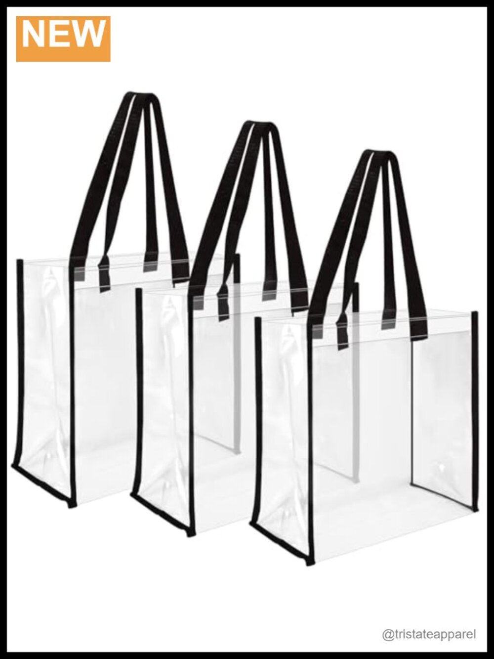 3 Pack Clear PVC Tote Bags 12x12x6 Stadium Approved for Concerts Beach Sports